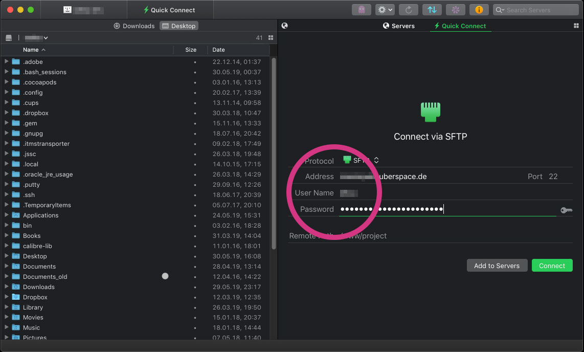 Panic Transmit FTP connection window